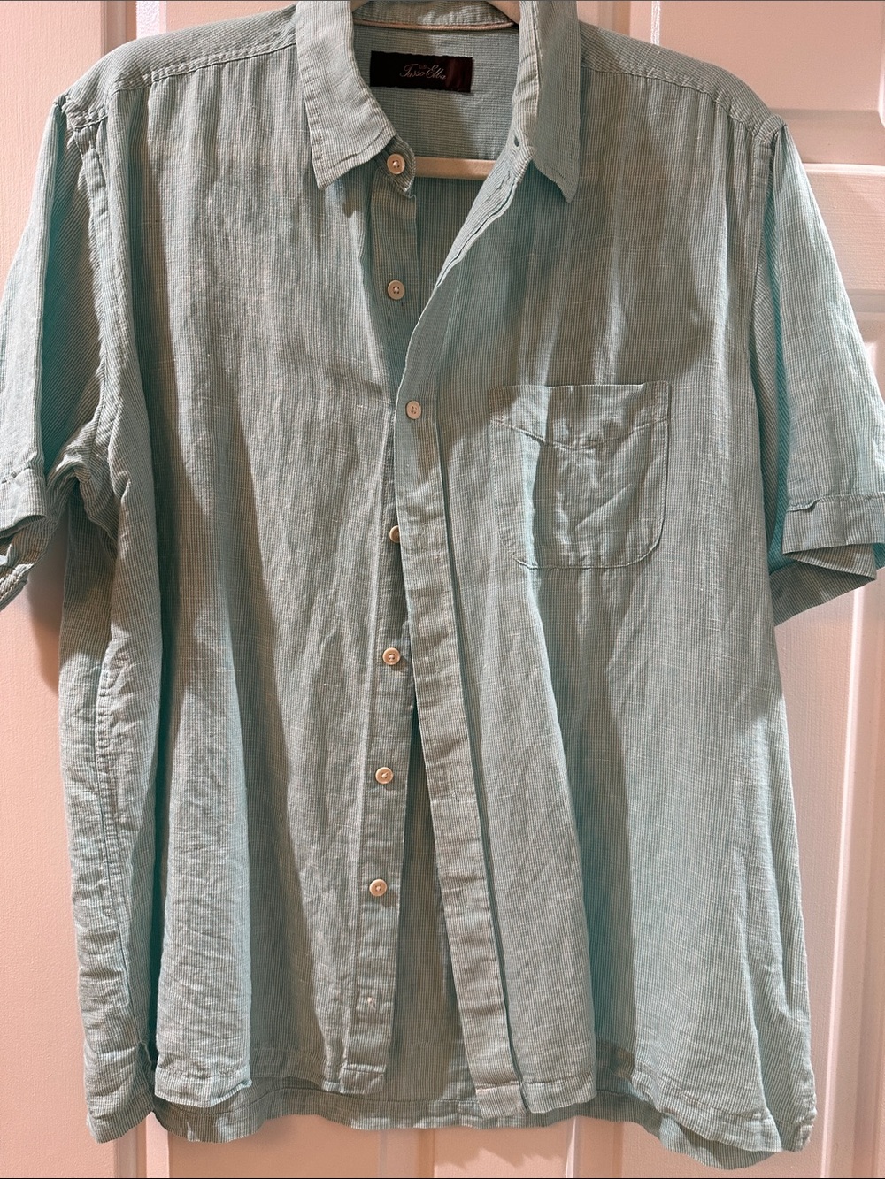 Men's Lightweight Short-Sleeve Button-Up Shirt in Light Aqua
